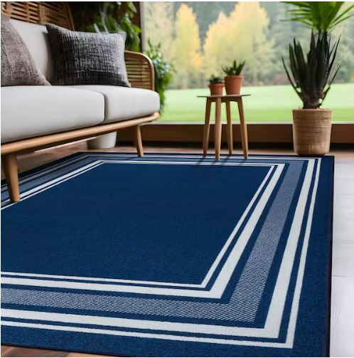 3 X 5 Navy Carmel Bordered Non Slip Indoor Area Rug