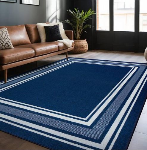 3 X 5 Navy Carmel Bordered Non Slip Indoor Area Rug