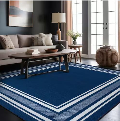 3 X 5 Navy Carmel Bordered Non Slip Indoor Area Rug
