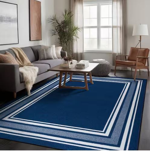 3 X 5 Navy Carmel Bordered Non Slip Indoor Area Rug