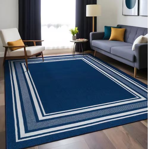3 X 5 Navy Carmel Bordered Non Slip Indoor Area Rug