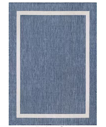Waikiki Blue/White 6 ft. x 9 ft. Bordered Indoor/Outdoor Area Rug