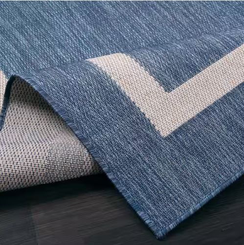 Waikiki Blue/White 6 ft. x 9 ft. Bordered Indoor/Outdoor Area Rug