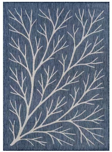 Flora Blue 6 ft. x 9 ft. Coral Branch Washable Indoor Outdoor Area Rug
