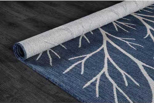 Flora Blue 6 ft. x 9 ft. Coral Branch Washable Indoor Outdoor Area Rug