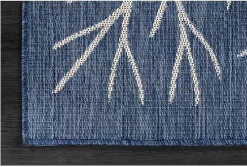 Flora Blue 6 ft. x 9 ft. Coral Branch Washable Indoor Outdoor Area Rug