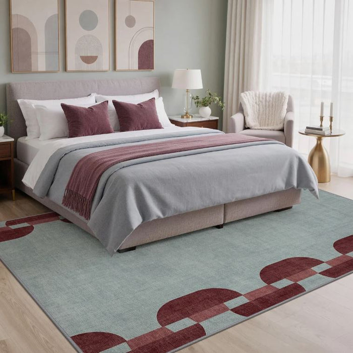 8x10 Modern Geometric Machine Washable Chain Link Blue Indoor Area Rug With Non-Slip Backing