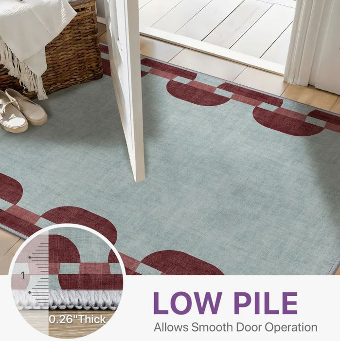 8x10 Modern Geometric Machine Washable Chain Link Blue Indoor Area Rug With Non-Slip Backing
