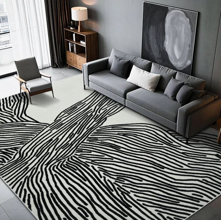 9x12 Modern Abstract Stripes Machine Washable Area Rug in Black & White
