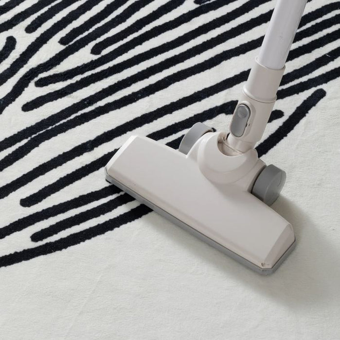 9x12 Modern Abstract Stripes Machine Washable Area Rug in Black & White