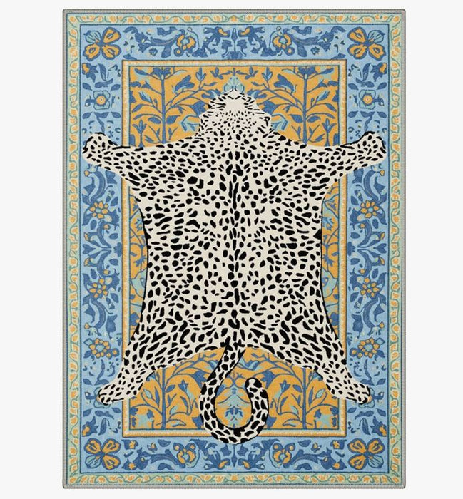 9x12 Alinda Savanna Animal Print Machine Washable Blue / Yellow / Beige Indoor Area Rug with Non-Slip Backing