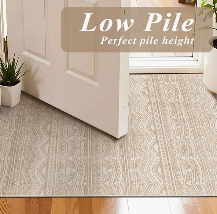 3x12 Rug Runners Washable - Moroccan Hallway Runner Rug Non Slip Kitchen Runner Low Pile Soft Indoor Floor Mat Front Door for Bedroom Entryway Laundry Beige