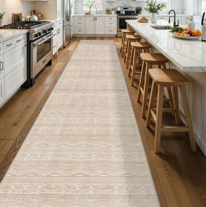 3x12 Rug Runners Washable - Moroccan Hallway Runner Rug Non Slip Kitchen Runner Low Pile Soft Indoor Floor Mat Front Door for Bedroom Entryway Laundry Beige