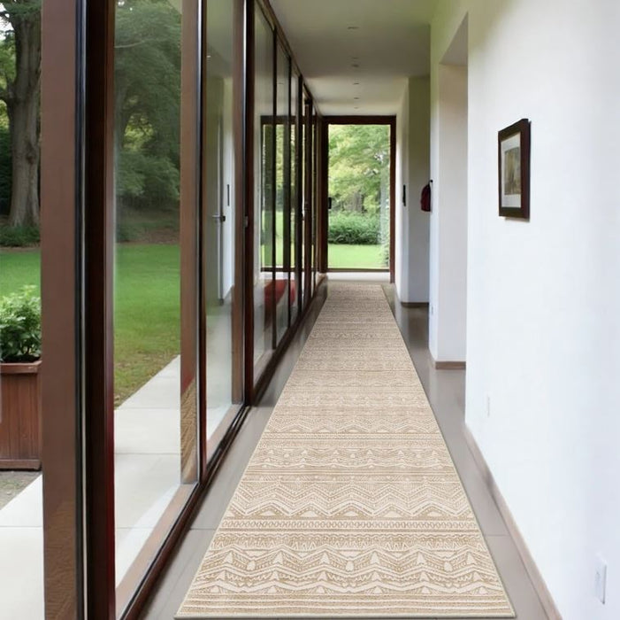 3x12 Rug Runners Washable - Moroccan Hallway Runner Rug Non Slip Kitchen Runner Low Pile Soft Indoor Floor Mat Front Door for Bedroom Entryway Laundry Beige