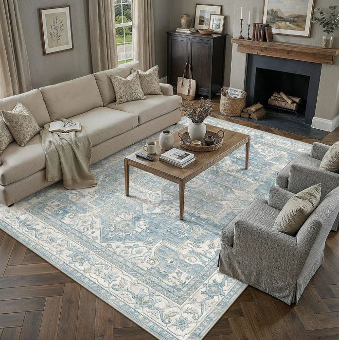 8x10 Emery Traditional Oriental Washable Area Rug With Non-Slip Backing