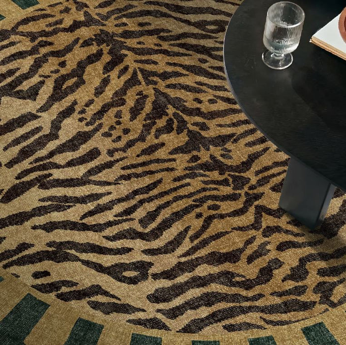 6' x 9' Alissa Zagora Animal Print Tiger Stripe Machine Washable Green / Brown Indoor Area Rug with Non-Slip Backing
