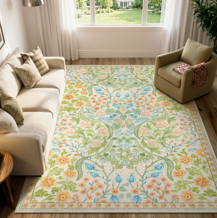 8x10 Kaldi Floral Washable Area Rug – Intricate Nature-Inspired Design, Non-Slip Soft Floor Mat for Living Room, Bedroom, and Entryway