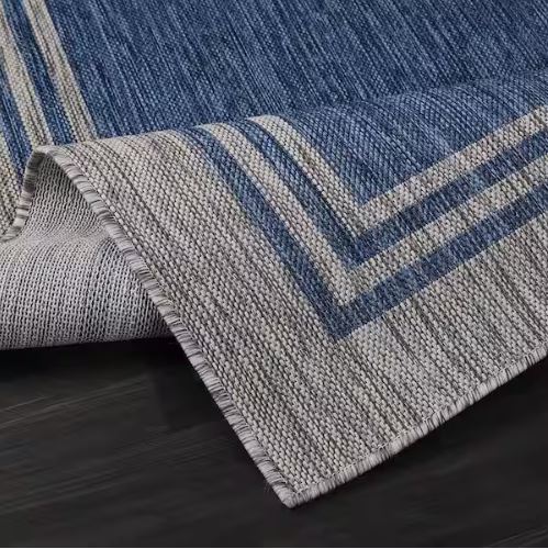 6 X 9 Azure Silver Aloha Washable Bordered Indoor Outdoor Area Rug