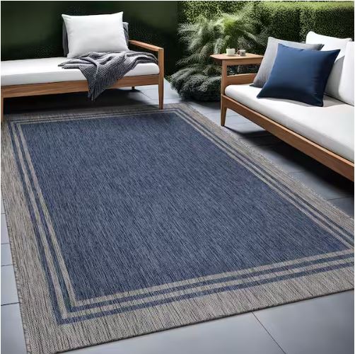 6 X 9 Azure Silver Aloha Washable Bordered Indoor Outdoor Area Rug
