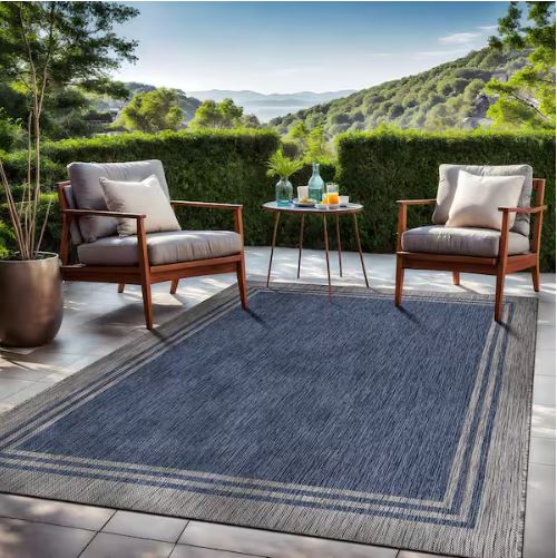 6 X 9 Azure Silver Aloha Washable Bordered Indoor Outdoor Area Rug