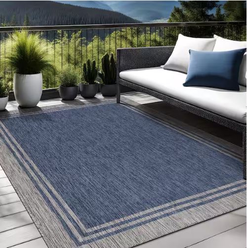 6 X 9 Azure Silver Aloha Washable Bordered Indoor Outdoor Area Rug
