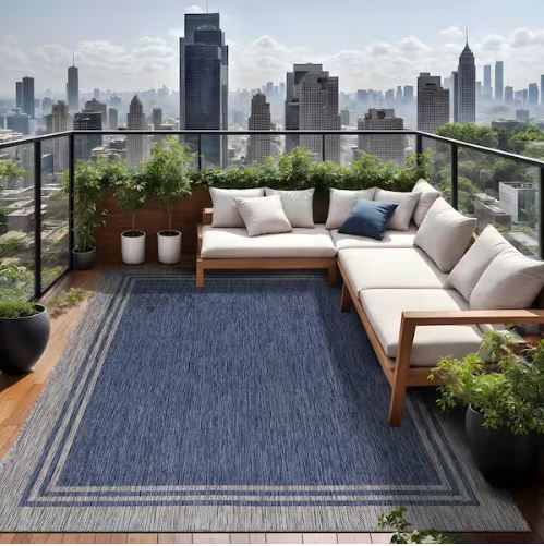 6 X 9 Azure Silver Aloha Washable Bordered Indoor Outdoor Area Rug