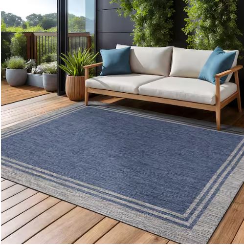 6 X 9 Azure Silver Aloha Washable Bordered Indoor Outdoor Area Rug