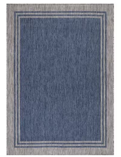 6 X 9 Azure Silver Aloha Washable Bordered Indoor Outdoor Area Rug