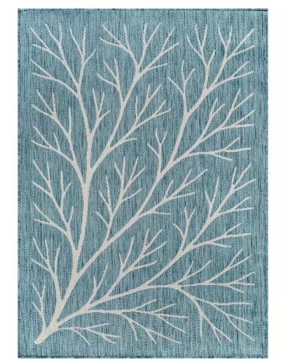Flora Aqua 8 ft. x 10 ft. Coral Branch Washable Indoor Outdoor Area Rug
