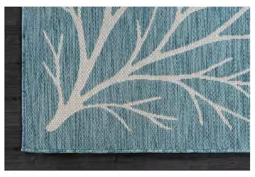 Flora Aqua 8 ft. x 10 ft. Coral Branch Washable Indoor Outdoor Area Rug