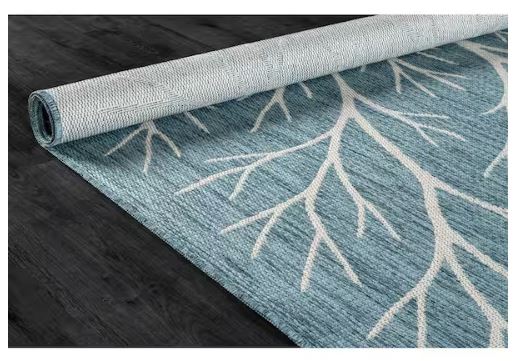 Flora Aqua 8 ft. x 10 ft. Coral Branch Washable Indoor Outdoor Area Rug