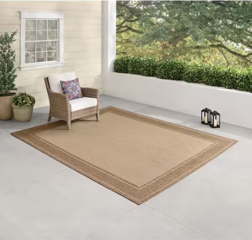 Brown/Beige Texture Border 5 ft. x 7 ft. Indoor/Outdoor Area Rug