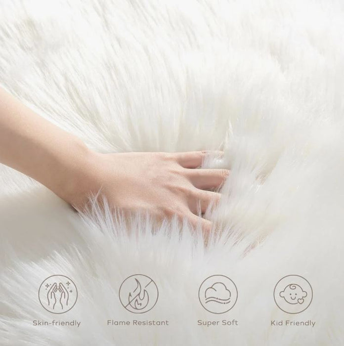 2' x 6' White Shag Novelty Faux Sheepskin Fur Fluffy Rug