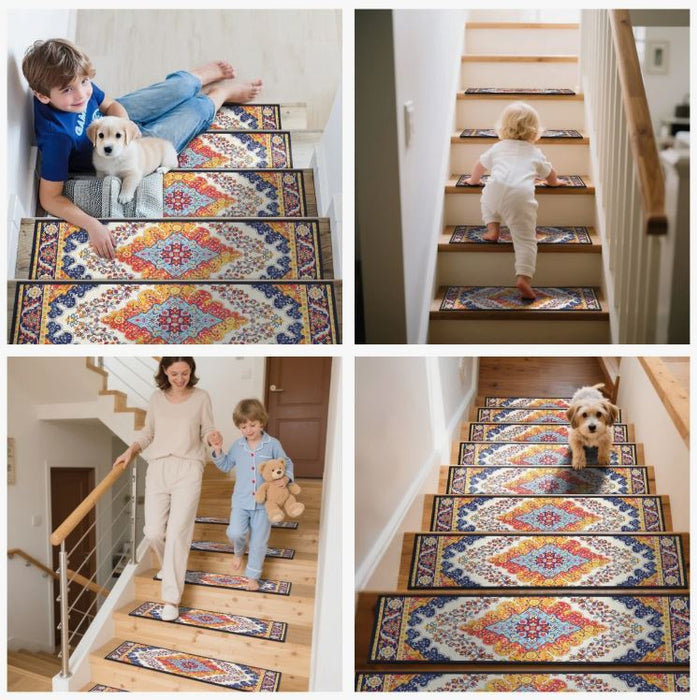 Non-Slip Stair Treads with Tape Colorful Chenille Stair Runner (Set of 15)