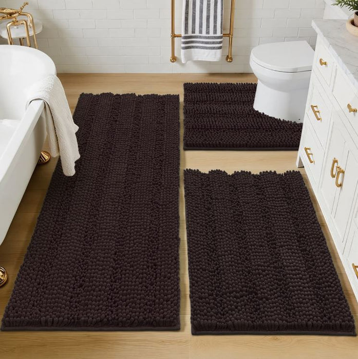3 Piece Soft Absorbent Bath Rug Set With Non-Slip Backing