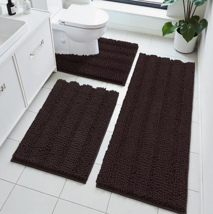 3 Piece Soft Absorbent Bath Rug Set With Non-Slip Backing