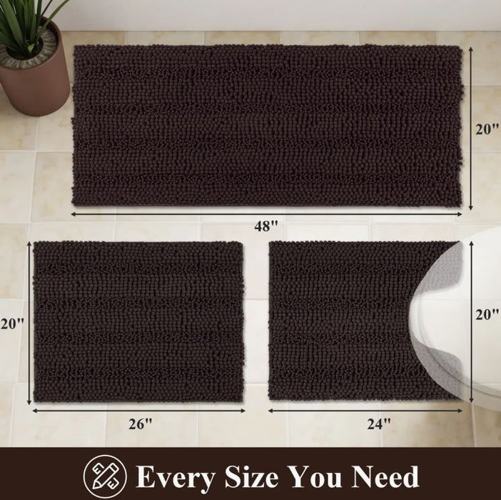 3 Piece Soft Absorbent Bath Rug Set With Non-Slip Backing