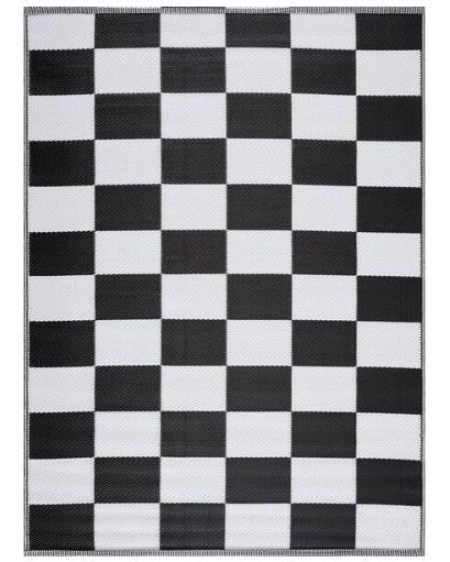 California Black and White 8 ft. x 10 ft. Reversible Indoor/Outdoor Recycled, Plastic, Weather, Water, Stain, Fade