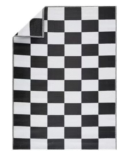 California Black and White 8 ft. x 10 ft. Reversible Indoor/Outdoor Recycled, Plastic, Weather, Water, Stain, Fade