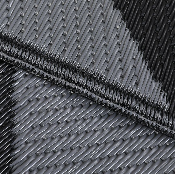Garvee Outdoor Plastic Straw Rug 8x10 Reversible Waterproof Patio Rug Black/Grey Diamond for Camping, RV, Porch, Balcony, Picnic, Beach