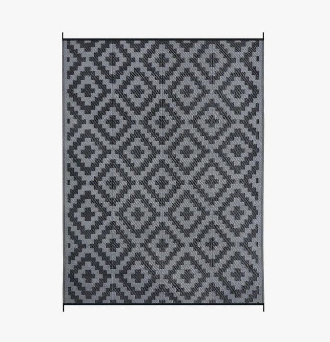 9x12 Black & Grey Geometric Cross Outdoor Rugs for Patio, Porch, or Balcony