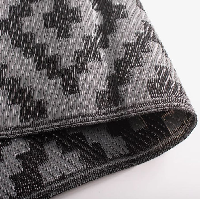 9x12 Black & Grey Geometric Cross Outdoor Rugs for Patio, Porch, or Balcony