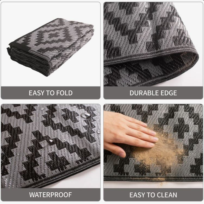 9x12 Black & Grey Geometric Cross Outdoor Rugs for Patio, Porch, or Balcony