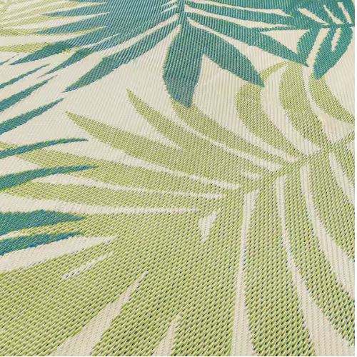 Modern Floral Reversible Plastic Green 6 ft. x 9 ft. Outdoor Area Rug