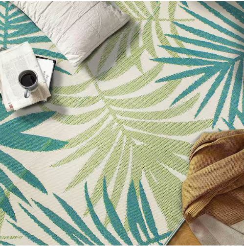 Modern Floral Reversible Plastic Green 6 ft. x 9 ft. Outdoor Area Rug