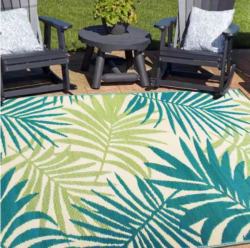 Hawaii Green 8 ft. x 10 ft. Modern Floral Reversible Plastic Outdoor Area Rug