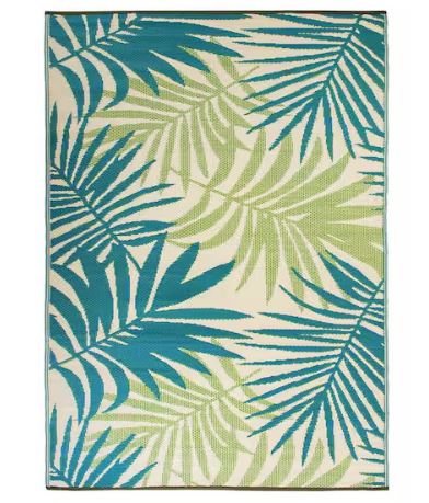 Hawaii Green 8 ft. x 10 ft. Modern Floral Reversible Plastic Outdoor Area Rug