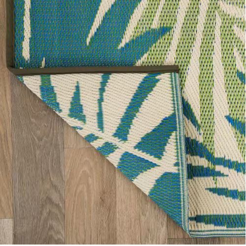 Hawaii Green 8 ft. x 10 ft. Modern Floral Reversible Plastic Outdoor Area Rug