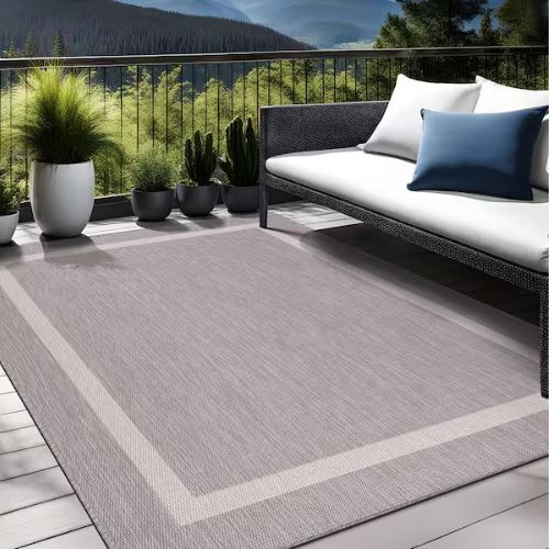 Waikiki Grey/White 8 ft. x 10 ft. Bordered Indoor/Outdoor Area Rug