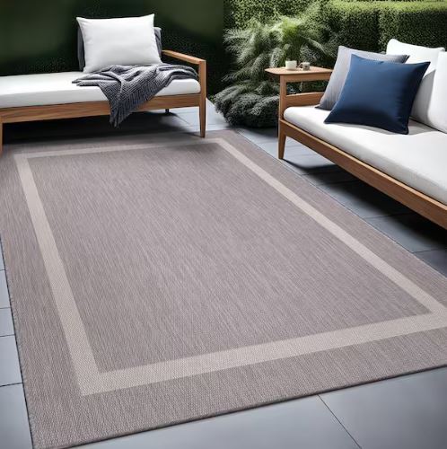 Waikiki Grey/White 8 ft. x 10 ft. Bordered Indoor/Outdoor Area Rug
